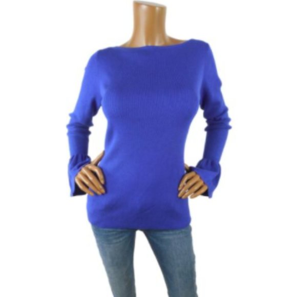Lauren Ralph Lauren Sweaters - RALPH LAUREN Top L NWT Blue Sweater Long Bell Sleeves Casual Party Stretch Rib